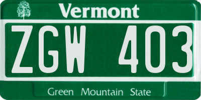 VT license plate ZGW403