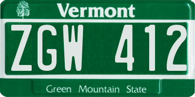 VT license plate ZGW412