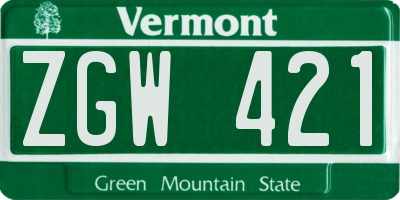VT license plate ZGW421