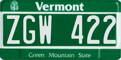 VT license plate ZGW422