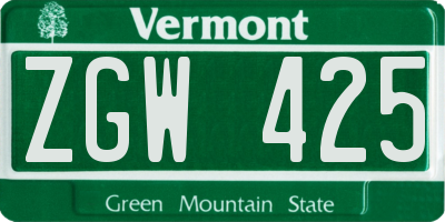 VT license plate ZGW425