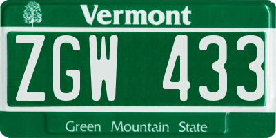 VT license plate ZGW433