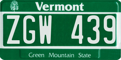 VT license plate ZGW439