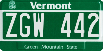 VT license plate ZGW442
