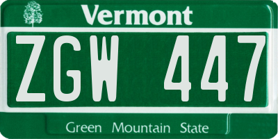 VT license plate ZGW447