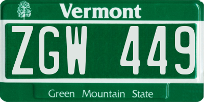 VT license plate ZGW449