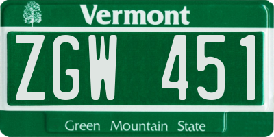 VT license plate ZGW451