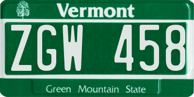 VT license plate ZGW458