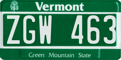 VT license plate ZGW463