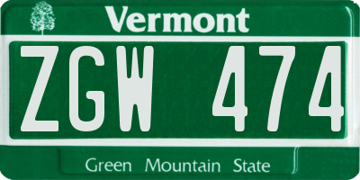 VT license plate ZGW474