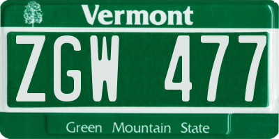 VT license plate ZGW477