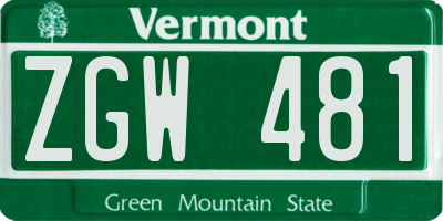 VT license plate ZGW481