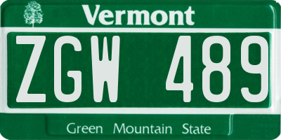 VT license plate ZGW489