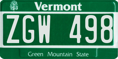 VT license plate ZGW498