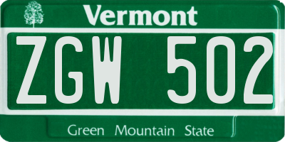 VT license plate ZGW502