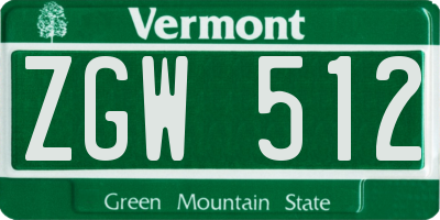 VT license plate ZGW512