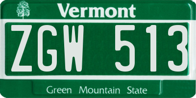 VT license plate ZGW513