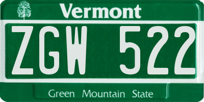 VT license plate ZGW522