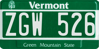 VT license plate ZGW526