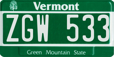 VT license plate ZGW533