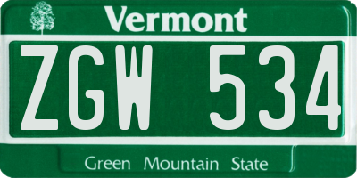 VT license plate ZGW534