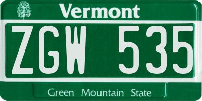 VT license plate ZGW535