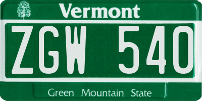 VT license plate ZGW540