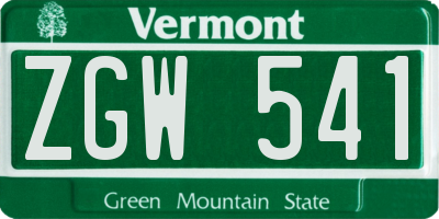 VT license plate ZGW541