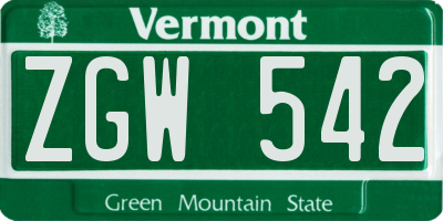 VT license plate ZGW542