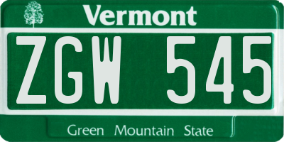 VT license plate ZGW545