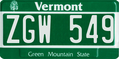 VT license plate ZGW549