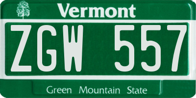 VT license plate ZGW557