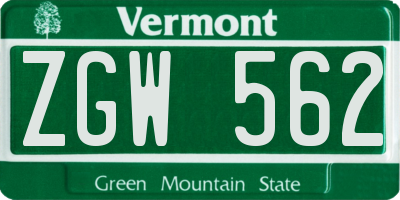 VT license plate ZGW562