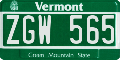 VT license plate ZGW565