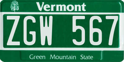 VT license plate ZGW567