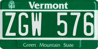 VT license plate ZGW576