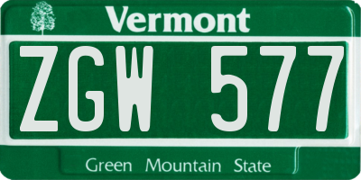 VT license plate ZGW577