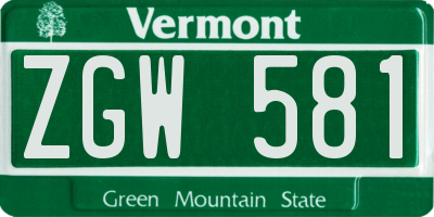 VT license plate ZGW581