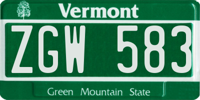 VT license plate ZGW583