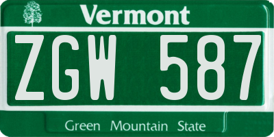 VT license plate ZGW587