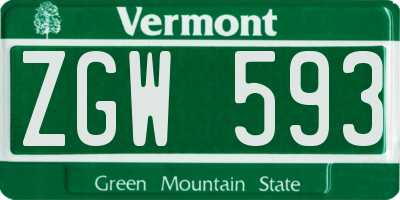 VT license plate ZGW593
