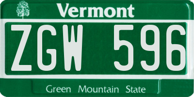 VT license plate ZGW596