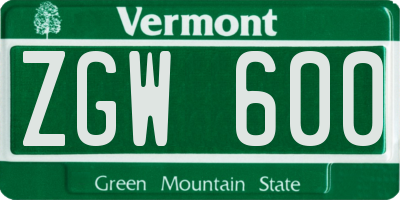 VT license plate ZGW600