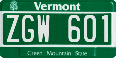 VT license plate ZGW601