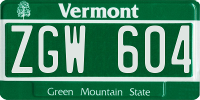 VT license plate ZGW604