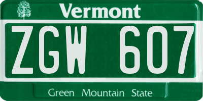 VT license plate ZGW607