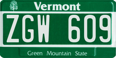 VT license plate ZGW609