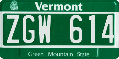 VT license plate ZGW614