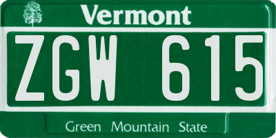 VT license plate ZGW615
