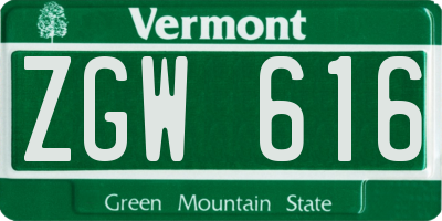 VT license plate ZGW616